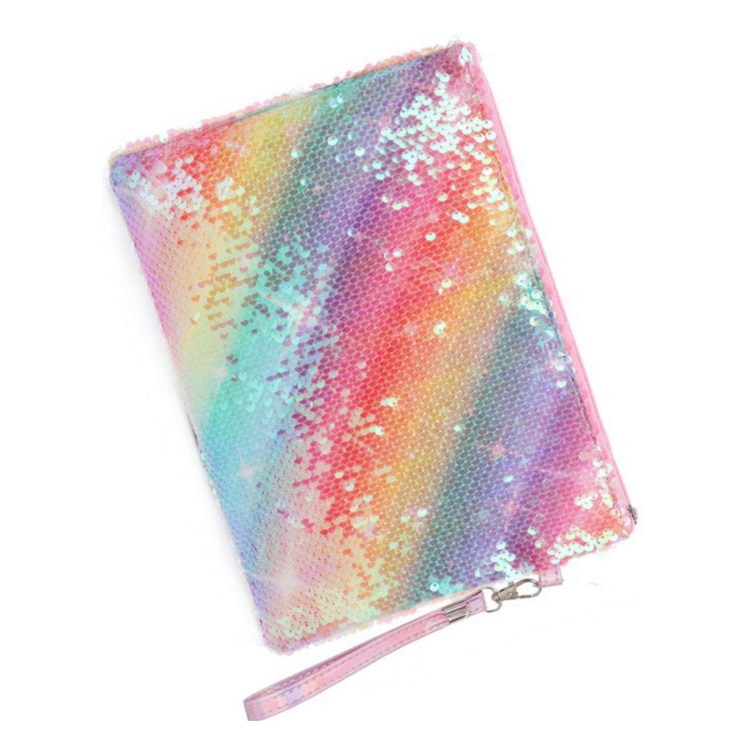 Special~Pastel Striped Sequin Detail Large Cosmetic Pouch-Hand Bag