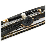 Stunning Multi Strand Black Leather Druzy Stone Bracelet