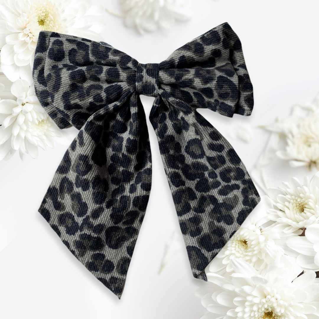 Large Leopard Velvety Hair Bow Clips