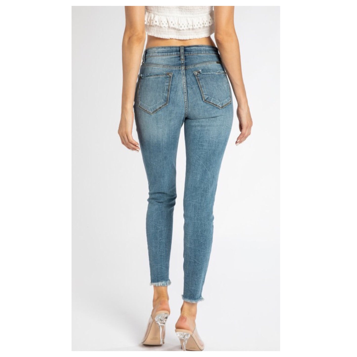 Button Fly Distressed Light Denim KANCAN Jeans