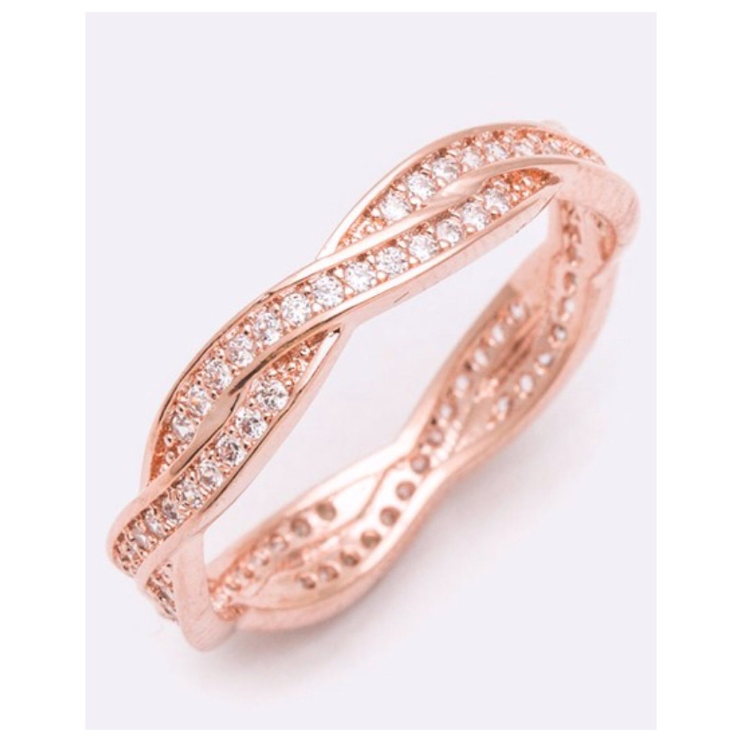 Elegant CZ Twist Design Rosegold Ring