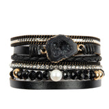 Stunning Multi Strand Black Leather Druzy Stone Bracelet