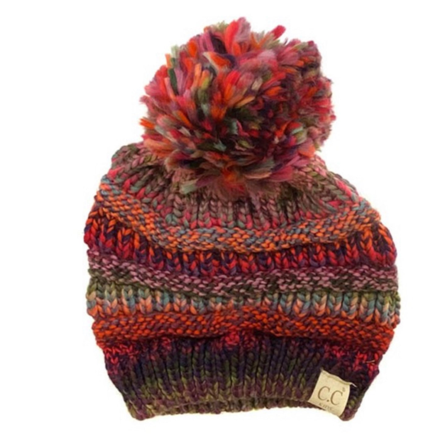 Kids Muli Tone Thick Knit Pom CC Beanie