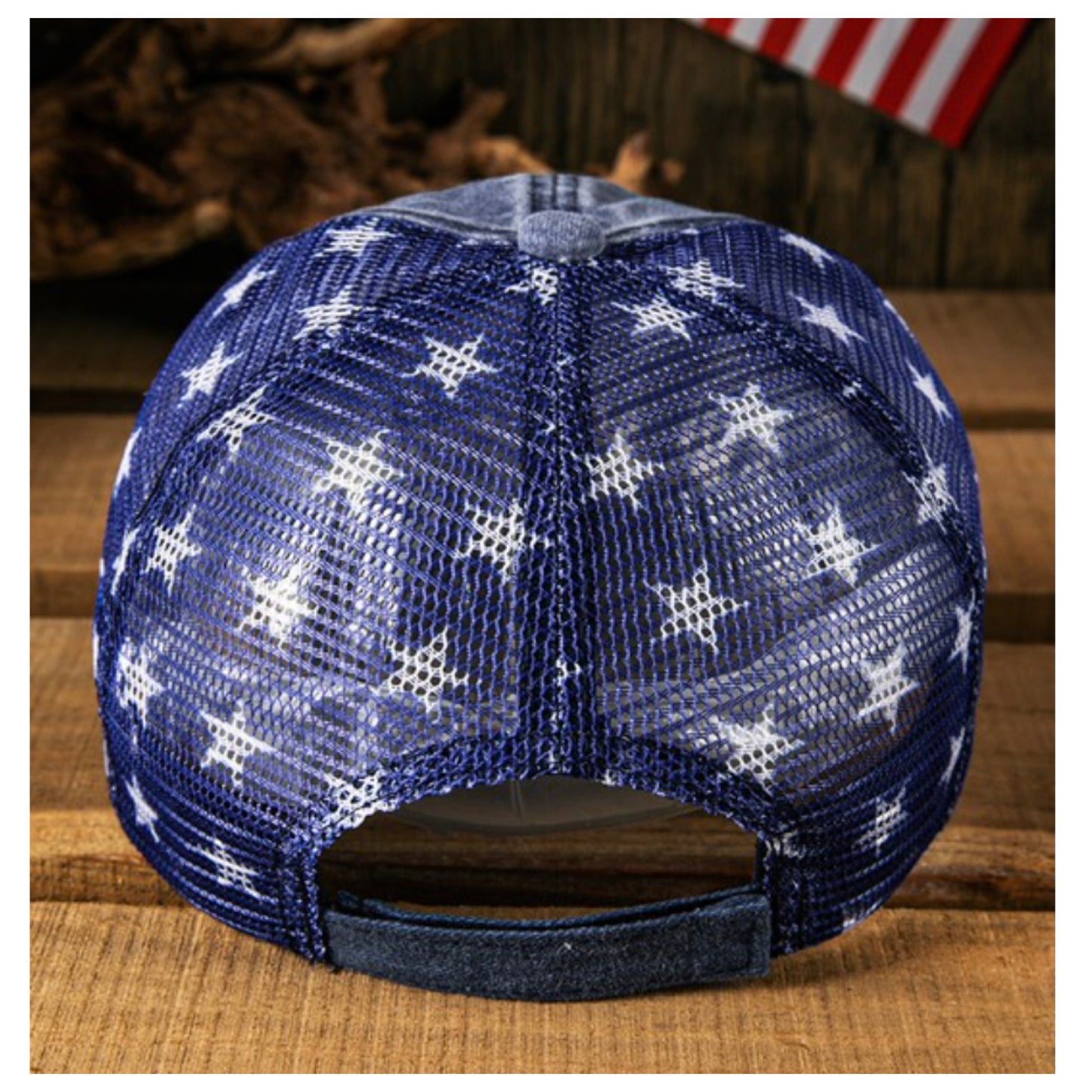 American Pride-Distressed USA Star Print Adjustable Back Hat