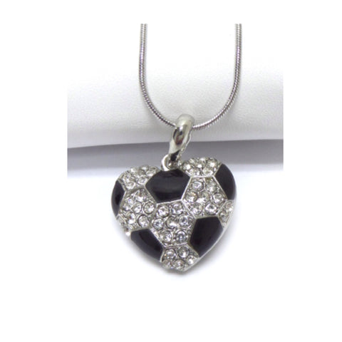 Crystal Accented Puffy Heart Soccer Pendant Necklace - Cheryl's Galore and More
