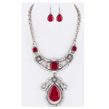 Stunning Red Stone and Crystal Necklace Set