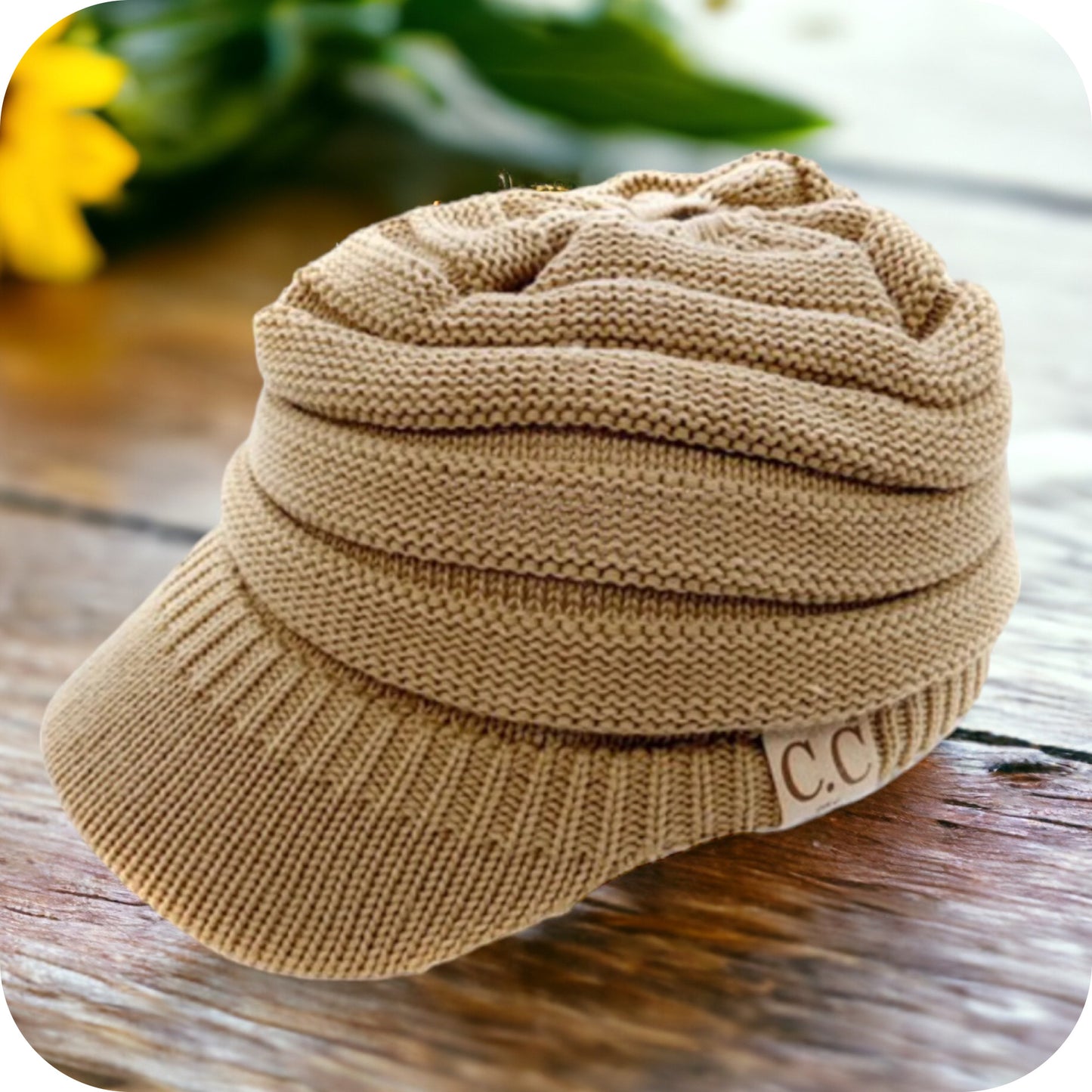 CC Beanie Tail Messy Bun Winter Hat-Visor Knit Hat-Warm Knit Ball Cap