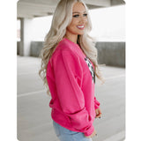 Be Mine-Adorable Cow and Black Sequin Hugging Hearts Pink Sweatshirt-Sweater Top