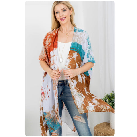Ashlyn’s American Pride Theme Turquoise Rust Vintage Toned Kimono-Cardigan