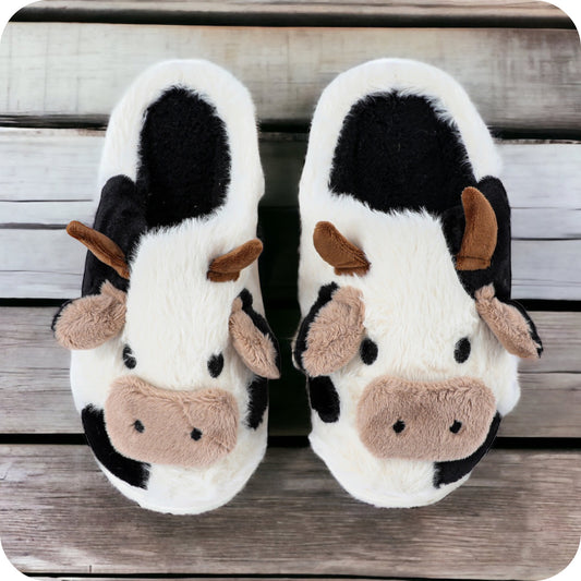 Cozy Melissa Plush Fur Cow Slip On Slippers-House Shoes