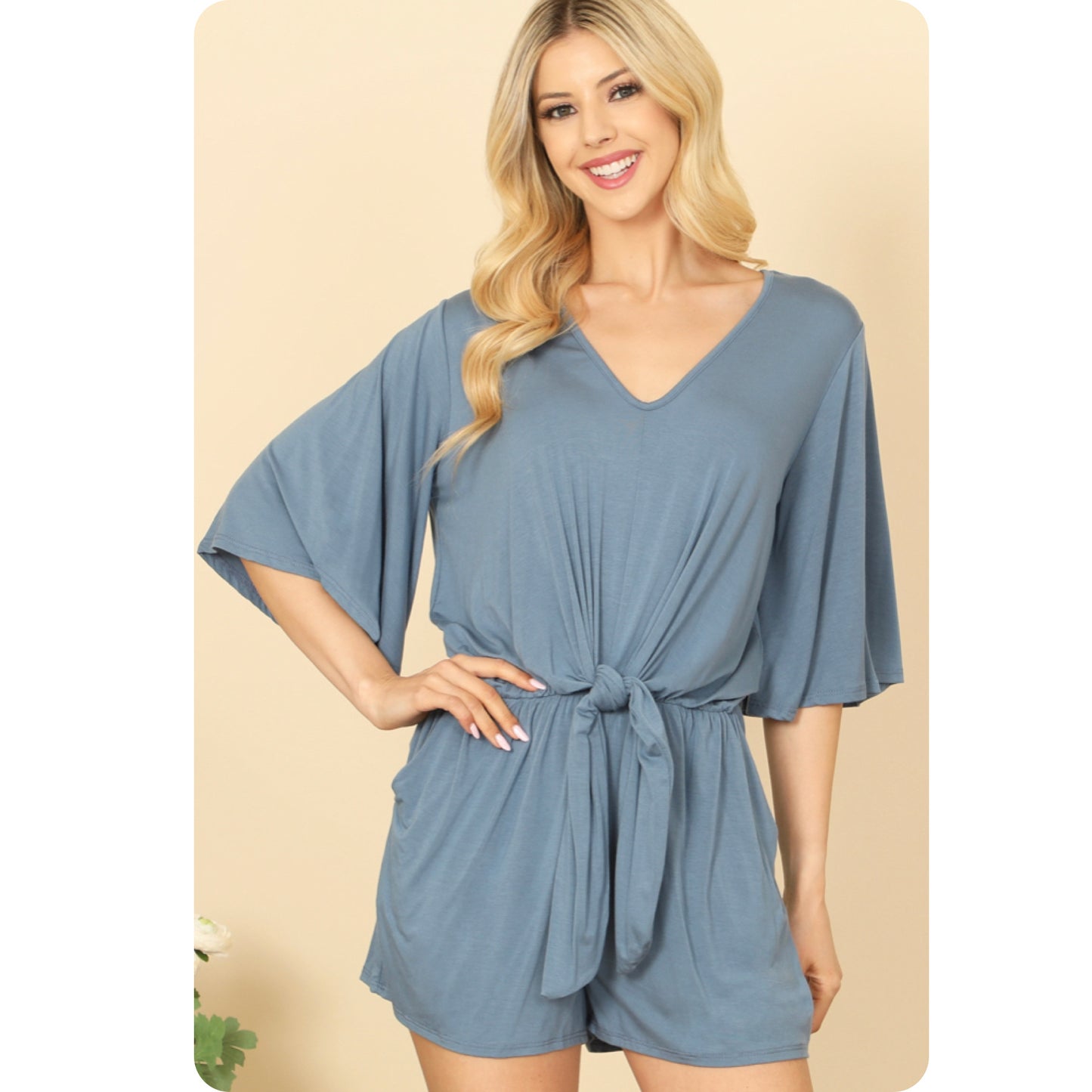 Ashlyn’s Classy and Sassy V Neck Bell Sleeve Romper