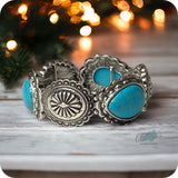 Stunning Turquoise Stone Silver Concho Stretch Bracelet
