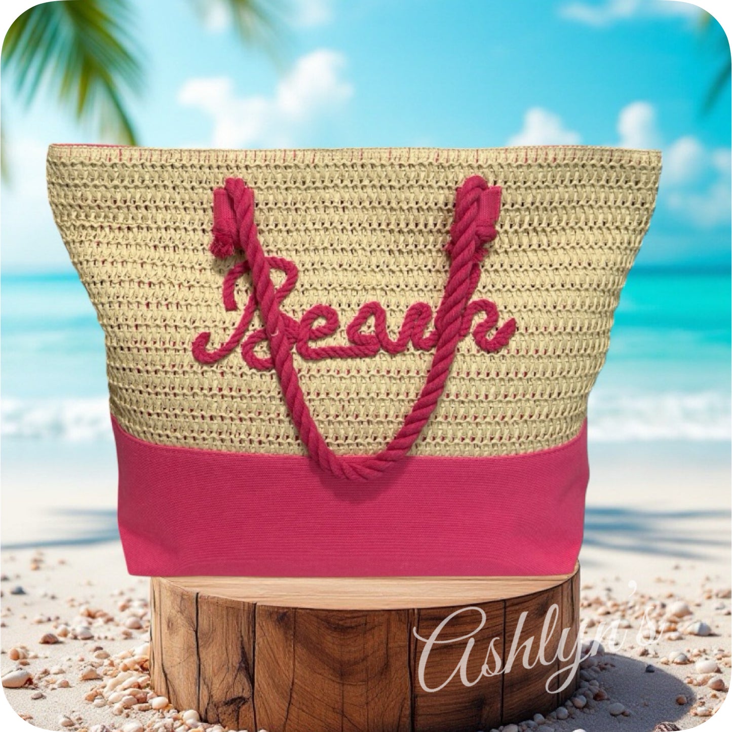 Summer Time Fun-XXL Pink Beach Verbiage Crochet Tote Bag-Purse