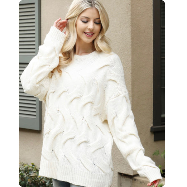 Classy Melissa Swirl Knit Oversized Cream Sweater