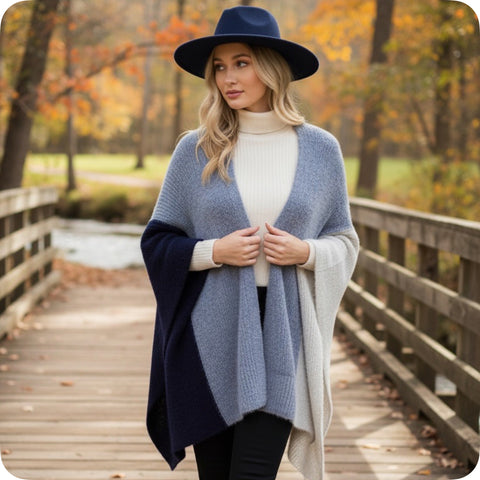 Casually Classy Fuzzy Navy Gray Cardigan Kimono
