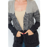 Ashlyn’s Black Gray Color Block Pepper Blend Classic Cardigan-Sweater Jacket