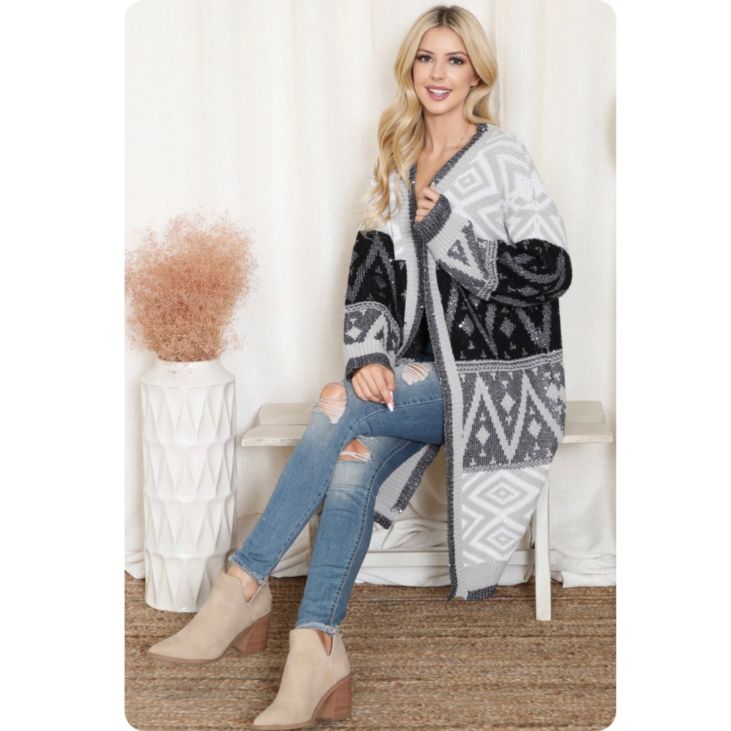 Call Me Classy! Aztec Black Gray Knit Cardigan-Sweater-Jacket
