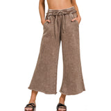 Zenana Acid Wash Fleece Palazzo Pants with Pockets