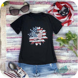 Closeout-Ashlyn’s American Flag Sunflower with Butterfly Detail Black Top