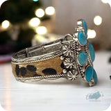Stunning Turquoise Stone Concho Leopard Leather Bracelet