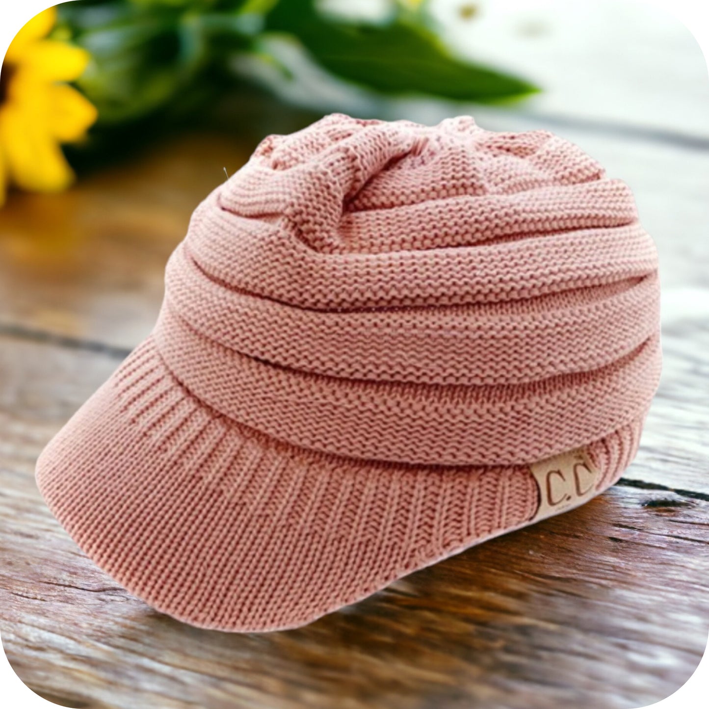 CC Beanie Tail Messy Bun Winter Hat-Visor Knit Hat-Warm Knit Ball Cap