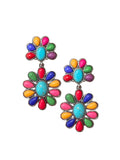 Western Iconic Multi Color Stone Concho Earrings