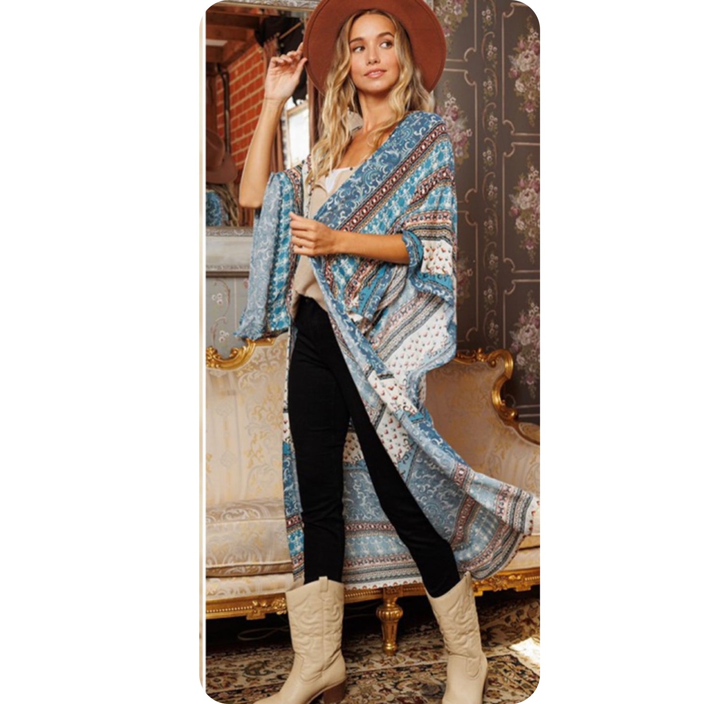 Ashlyn’s Get it Girl Paisley Floral Mix Duster-Kimono-Cardigan-Western Wear