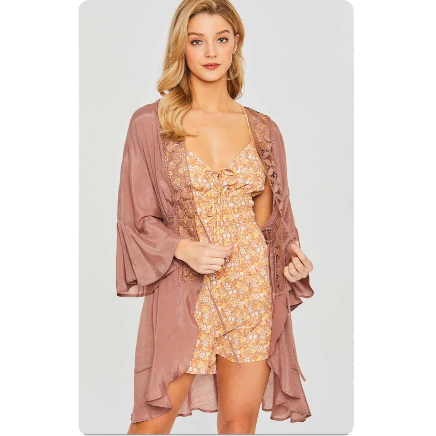 Ashlyn’s Classy and Sassy CoCo Crochet Lace Ruffle Trim Kimono