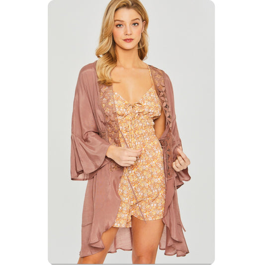 Ashlyn’s Classy and Sassy CoCo Crochet Lace Ruffle Trim Kimono