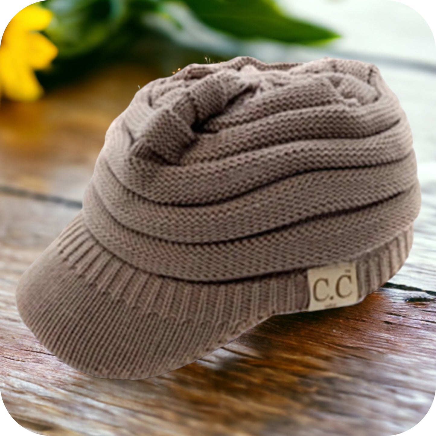 CC Beanie Tail Messy Bun Winter Hat-Visor Knit Hat-Warm Knit Ball Cap