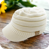 CC Beanie Tail Messy Bun Winter Hat-Visor Knit Hat-Warm Knit Ball Cap