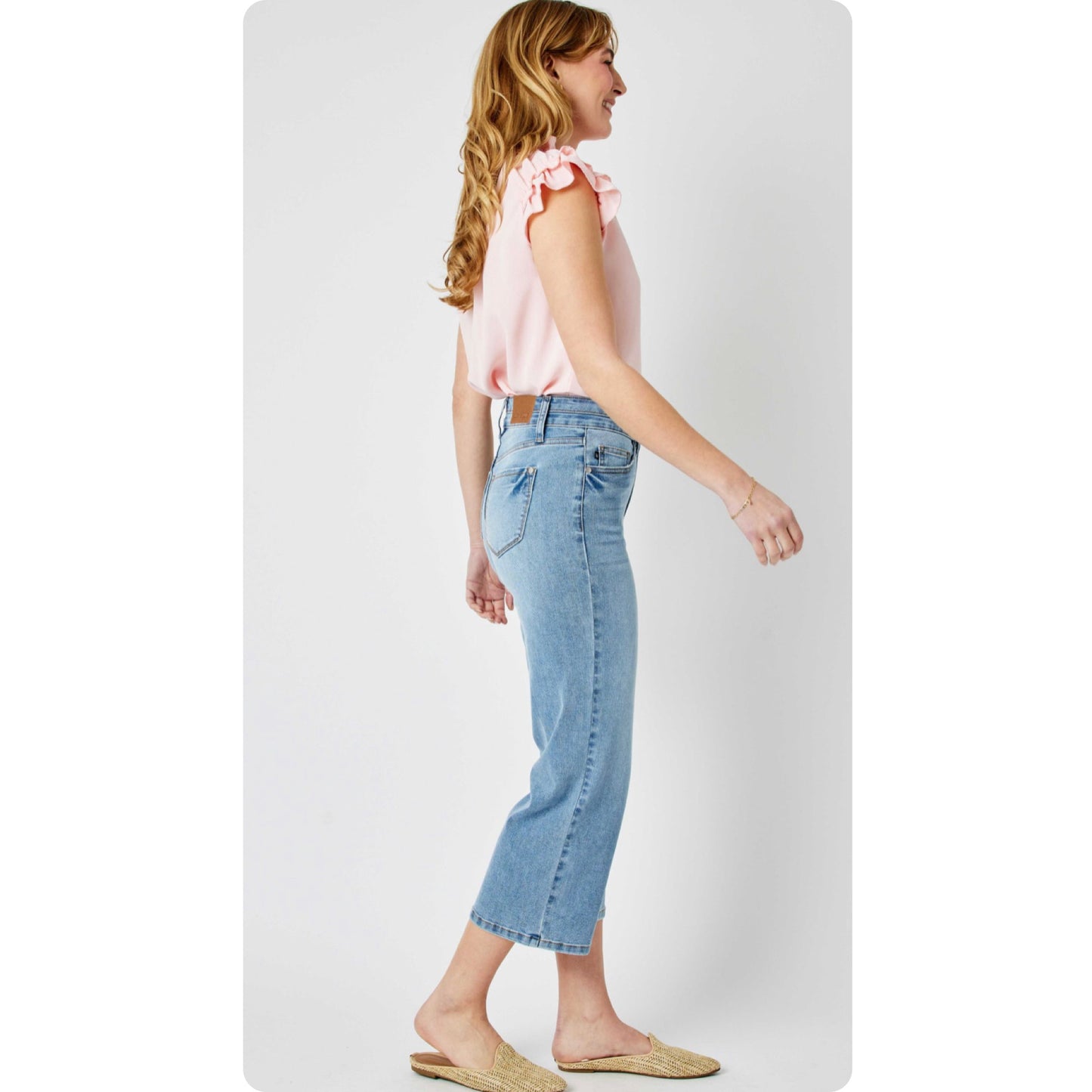 JUDY BLUE PLUS SIZE HIGH WAIST DOUBLE WAISTBAND CROP WIDE LEG