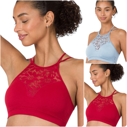 Zenana High Neck Lace Cutout Bra-Bralettes