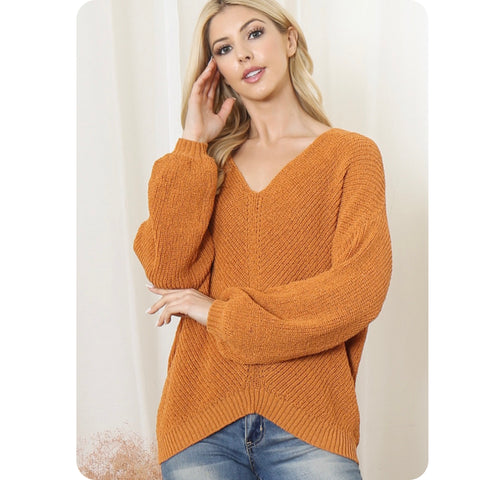 Ashlyn’s V Neck Camel Crochet Knit Sweater-Sweater Top