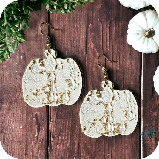 Adorable White Marble Leather Pumpkin Earrings