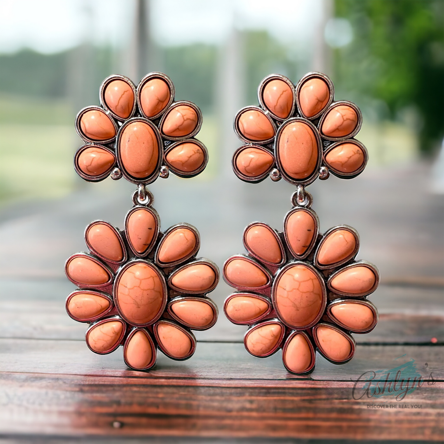 Western Iconic Peach Stone Concho Earrings