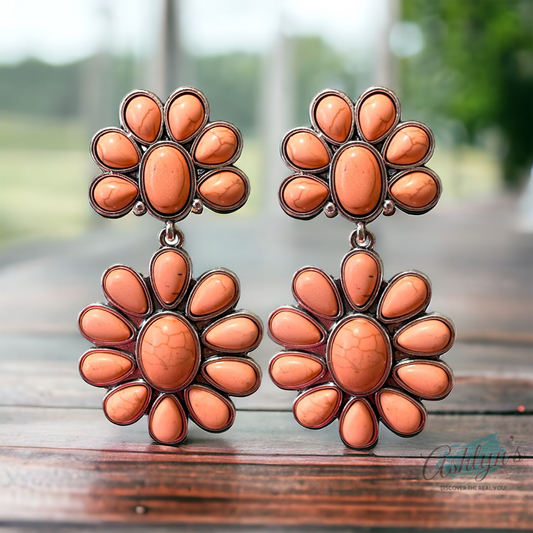 Western Iconic Peach Stone Concho Earrings