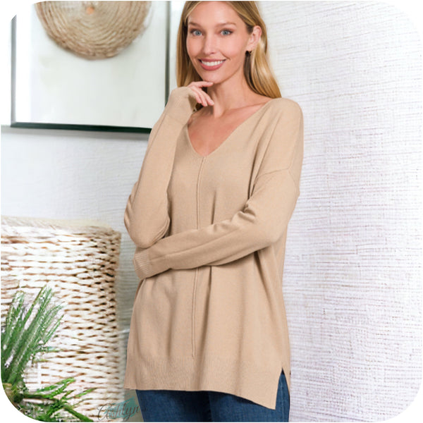 Zenana A Touch of Heaven Viscose Front Seam Sweater-Top