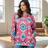 Ashlyn’s Mauve Turquoise Aztec Print Ultra Soft Hoodie-Pullover