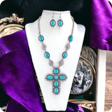 Iconic Turquoise Stone Cross and Concho Necklace Set