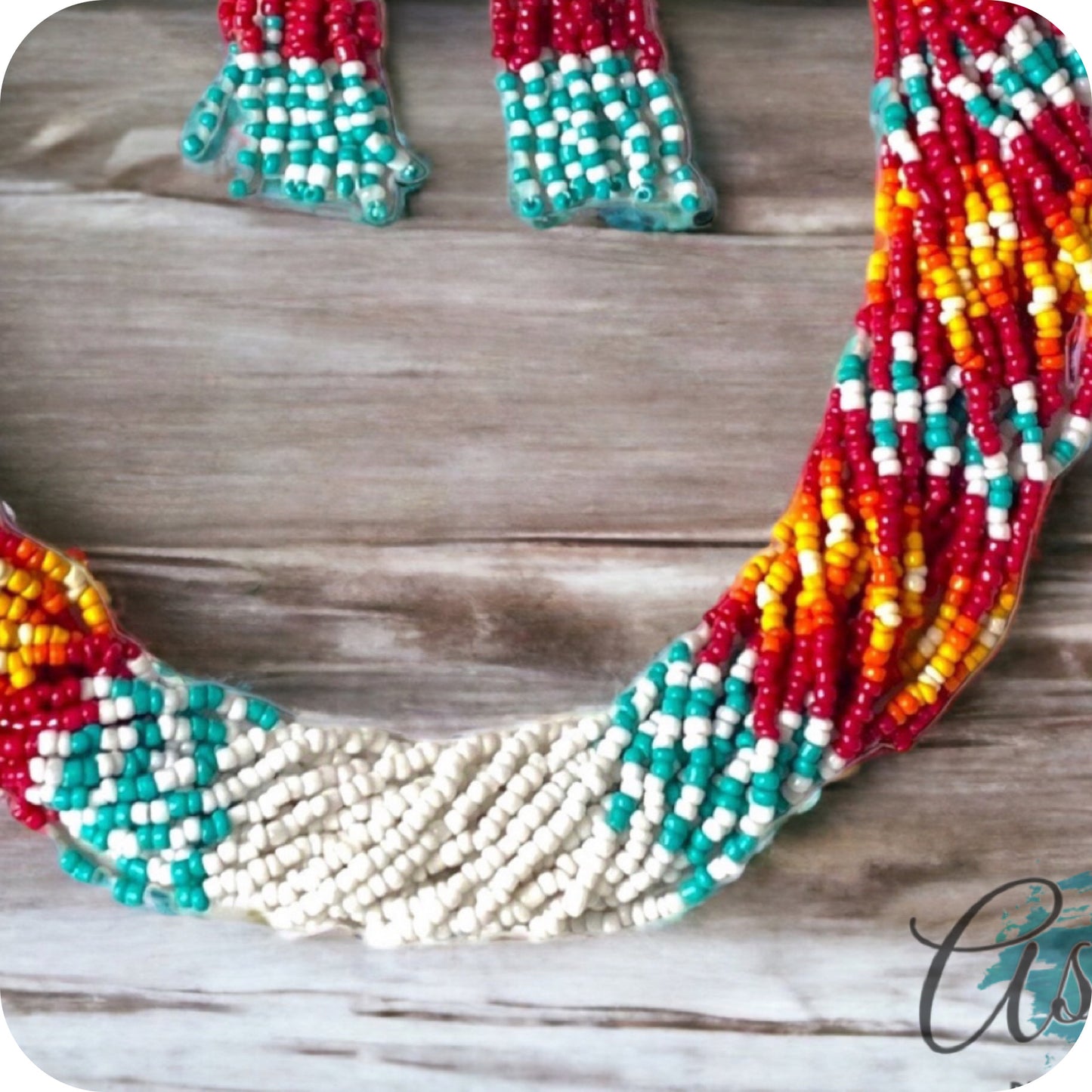 Ashlyn’s Classy Multi Strand Thick Twist Ivory Teal Necklace Set