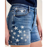 JUDY BLUE American Pride HW Silver Star Splatter Blue Denim Shorts