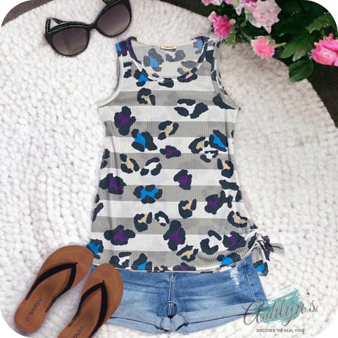 Ashlyn’s Cozy Cute Gray Striped Animal Print Top-Sleeveless Tunic Top