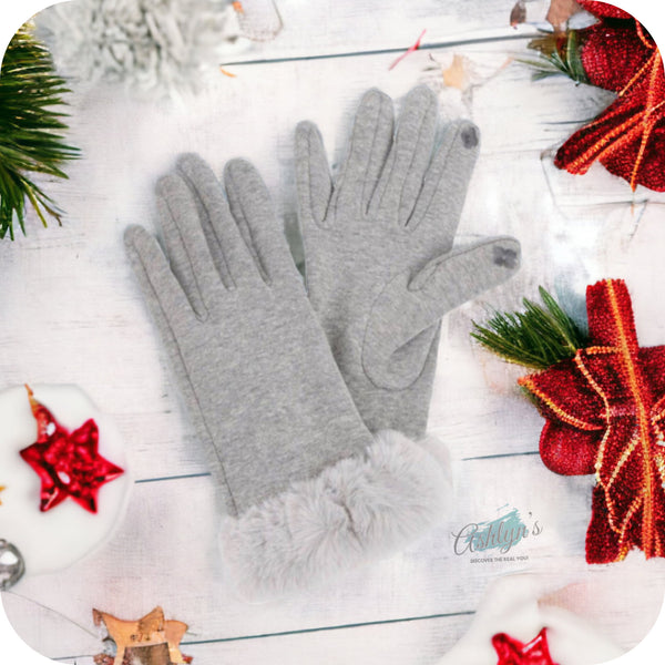 Cozy Me! Faux Fur Trim Text Friendly Gloves-Hand Warmers