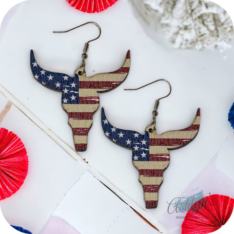 Ashlyn’s Adorable Distressed Americana Steer Head Earrings