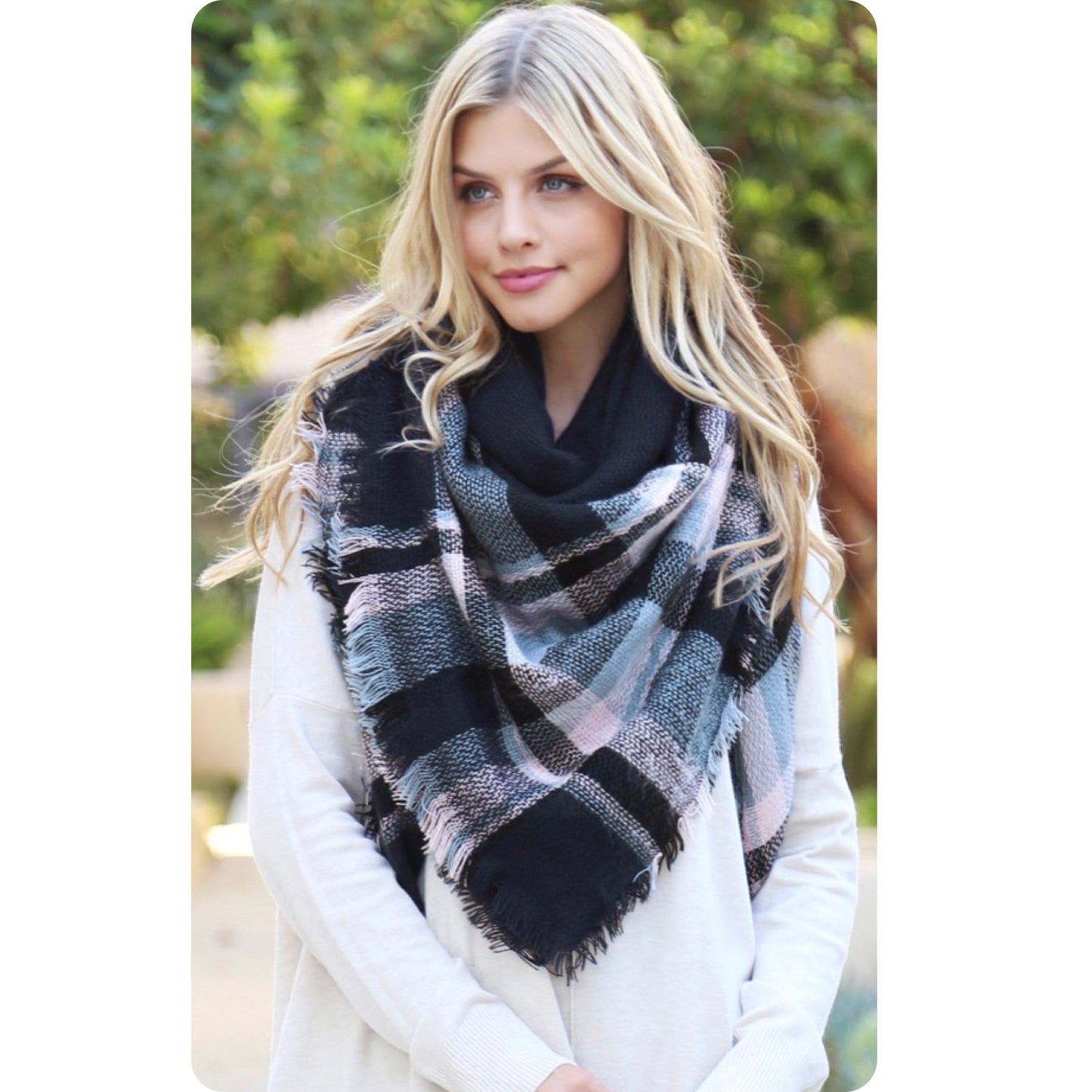 Ashlyn’s Casually Classy Navy Pink Blanket Scarf-Wrap