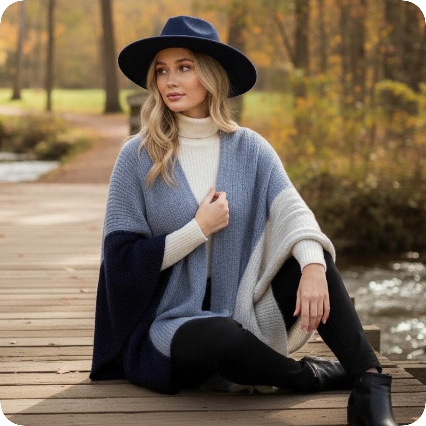 Casually Classy Fuzzy Navy Gray Cardigan Kimono