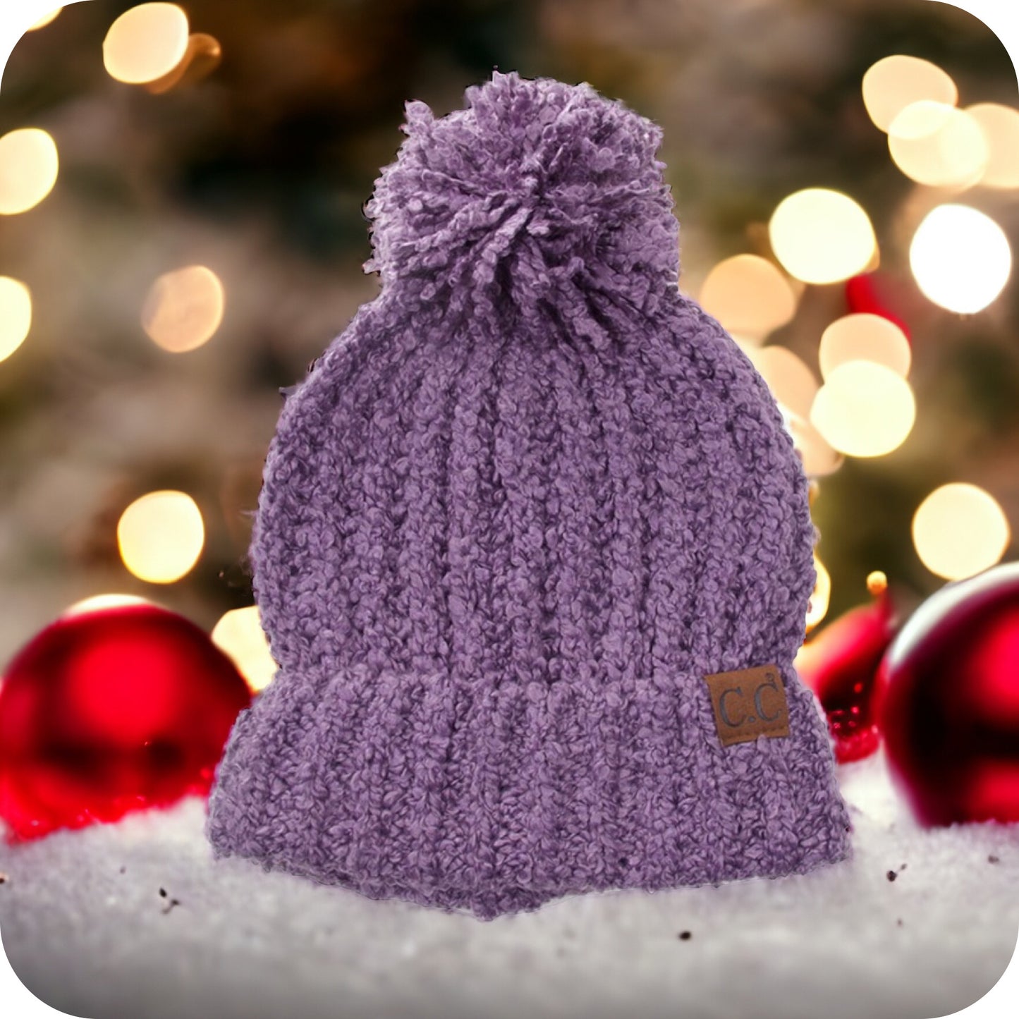 Adorable Adult Chenille Puff Pom CC Beanie-Winter Hat