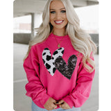 Be Mine-Adorable Cow and Black Sequin Hugging Hearts Pink Sweatshirt-Sweater Top