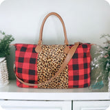 Gotta Get It! Red Buffalo Plaid with Leopard Mix XL Weekender Bag-Tote Bag-Purse